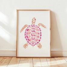 Ninastore Pembe Deniz Kaplumbağası Duvar Sanatı Baskısı - Kıyı, Denizcilik, Okyanus Hayvanları Dekorasyonu -