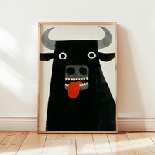 Ninastore Komik Boğa Duvar Sanatı Baskısı - Sıradışı Hayvan Posteri - Modern Minimalist Çiftlik Evi