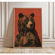 Ninastore Ayı Duvar Sanatı - Retro Hayvan Posteri - Güneş Gözlüğü Takmış Komik Ayı - Sıradışı Vahşi Yaşam