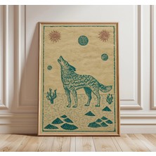 Ninastore Çakal Duvar Sanatı Posteri - Vintage Çöl Tarzı Uluyan Kurt Baskısı - Güneybatı Illüstrasyonu