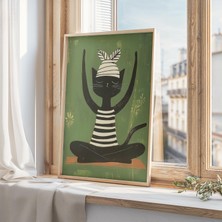 Ninastore Minimalist Siyah Kedi Yoga Sanatı - Meditasyon Yapan Kedi Baskısı - Orta Çağ Modern Kedi