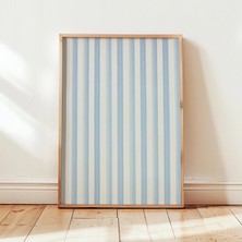 Ninastore Mavi Çizgili Duvar Sanatı Baskısı - Kıyı ve Deniz Temalı Dekorasyon - Açık Mavi ve Beyaz Minimalist