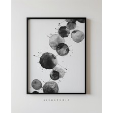 Ninastore Soyut Şekiller Daire Sanatı - Minimalist Boya Sıçratma Modern Duvar Baskısı Geometrik Siyah ve Gri