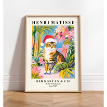 Ninastore Matisse Kedi Baskısı: Noel Baba Şapkalı Gri Tekir Kedi - Noel Dekorasyonu