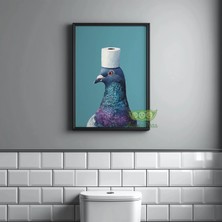Ninastore Tuhaf Güvercin Banyo Sanat Baskısı - Komik Kuş Posteri - Retro Hayvan Duvar Sanatı - Sıradışı Banyo