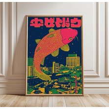 Ninastore Koi Balığı Şehri Posteri | Japon Kentsel Sürreal Duvar Sanatı | Neon Tokyo Tarzı Baskı | Cesur