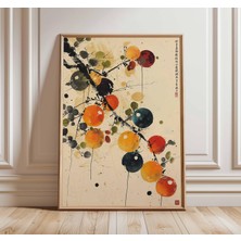 Ninastore Japon Trabzon Hurması Posteri - Modern Asya Duvar Sanatı - Soyut Meyve Baskısı