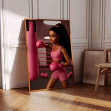 Ninastore Pembe Boks Posteri: Kız Boksör Hediyesi - Spor Sanatı Baskısı (Baskı)