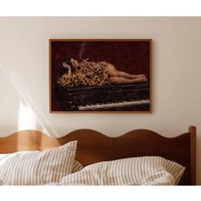 Ninastore Soyut Çita Kadın Piyanoda Sigara Içiyor Yağlı Boya Tablo Baskısı - Yatay Modern Figüratif Duvar