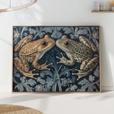Ninastore Kurbağalar Botanik Baskı – Morris Vintage Duvar Sanatı, Lacivert