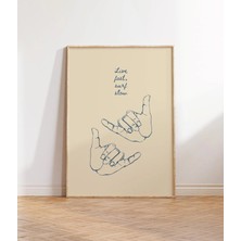 Ninastore Hızlı Yaşa, Yavaş Sörf Yap Baskısı - Minimalist Kıyı Sanatı - Shaka Işareti Posteri - Sörf Duvar