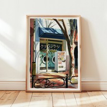 Ninastore Japon Sokak Manzarası Sanat Baskısı - Tokyo Çamaşırhane Posteri - Modern Şehir Illüstrasyonu -