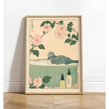 Ninastore Küvet Içindeki Güvercin Sanat Baskısı: Japon Kuş Duvar Sanatı