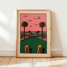 Ninastore Paten Posteri | Sahil Yürüyüş Yolu Sanat Baskısı | Retro Yaz Illüstrasyonu | Kıyı Duvar Dekoru