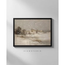 Ninastore Bej Kış Manzarası Baskılı Minimalist Kar Duvar Sanatı - Nötr Rustik Poster - Çağdaş Iskandinav Doğa