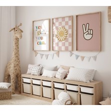 Ninastore 3'lü Set - Yazdırılabilir - Evet Kızım Yapabilirsin - Çocuk Odası Duvar Sanatı - Pembe Kız Odası -