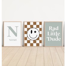 Ninastore Retro Tarzı Küçük Adam - Plaj Temalı Bebek Odası - Kareli Bebek Odası Posteri - Erkek Bebek Çocuk
