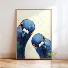 Ninastore Tuhaf Güvercinler Sanat Baskısı - Orta Çağ Retro Kuş Posteri - Komik Hayvan Duvar Sanatı - Mutfak