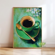 Ninastore Yeşil Siyah Kahve Duvar Sanatı - Kahve Mutfağı Duvar Dekoru - Modern Barista Posteri - Rahat Kafe