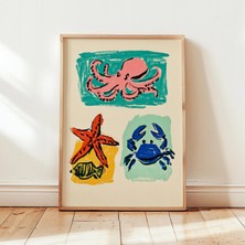 Ninastore Deniz Canlıları Posteri | Ahtapot, Deniz Yıldızı, Yengeç Duvar Sanatı | Okyanus Hayvanları Baskısı