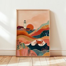 Ninastore Kıyı Manzarası Posteri - Deniz Feneri Gün Batımı Sanatı - Soyut Plaj Sahnesi - Modern Duvar Dekoru