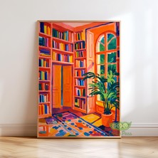 Ninastore Henri Matisse Tarzı Renkli Kütüphane Duvar Sanatı - Canlı Kitap Odası Baskısı - Rahat Okuma Köşesi