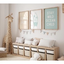 Ninastore Vahşi Kal Okyanus Çocuğu - Baskı - Sörf Tahtası Duvar Sanatı - Boho Plaj Duvar Dekoru -