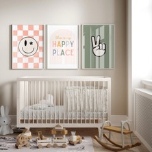 Ninastore Baskı - Burası Benim Mutlu Yerim - Kareli Gülen Yüz - Kareli Gülümseme Baskısı - Barış