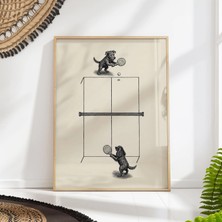 Ninastore Köpeklerin Masa Tenisi Oynadığı Baskı: Komik Vintage Gravür Masa Tenisi Sanatı