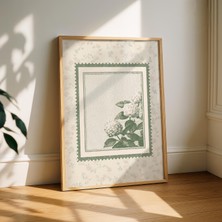Ninastore Vintage Şakayık Pul Desenli Duvar Sanatı – Kır Evi Tarzı Botanik Baskı – Yeşil Çiçekli Gravür