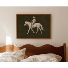 Ninastore Minimalist Soyut At Binici Haki Yağlı Boya Tablo Baskısı - Yatay Çağdaş Duvar Sanatı - Elle