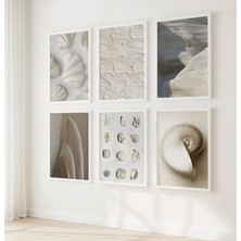 Ninastore 6 Nötr Minimalist Yaz Posteri - Deniz Kabuğu Sanatı - Bej Manzara Dokulu Baskı - Kıyı Torun