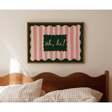 Ninastore Merhaba Pembe Alıntı Baskısı - Yatak Üstü Yatay Duvar Sanatı - El Yazısı Orta Çağ Dokulu Poster -