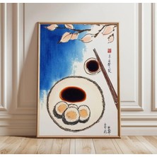 Ninastore Suşi Tabağı Posteri | Japon Yemekleri Duvar Sanatı | Minimalist Mutfak Baskısı | Çubuklar ve Soya