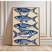 Ninastore Mavi Balık Posteri | Minimalist Kıyı Duvar Sanatı | Iskandinav Denizcilik Baskısı | Modern