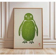 Ninastore Penguen Posteri Duvar Sanatı Minimalist Hayvan Baskısı Vintage Tarzı Illüstrasyon Modern Yeşil