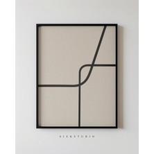 Ninastore Modern Soyut Çizgi Sanatı - Minimalist Basit Geometrik Duvar Baskısı, Bej Üzerine Siyah Çizgiler -