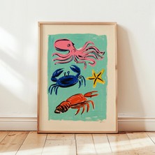 Ninastore Deniz Canlıları Posteri | Ahtapot, Deniz Yıldızı, Yengeç Duvar Sanatı | Okyanus Hayvanları Baskısı