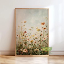 Ninastore Yabani Çiçek Tarlası Duvar Sanatı - Yumuşak Çiçek Tarlası Baskısı - Pastel Botanik Tablo - Kır Evi