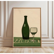 Ninastore Şarap Şişesi Posteri | Minimalist Mutfak Duvar Sanatı | Modern Içecek Illüstrasyon Baskısı | Sade
