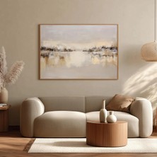 Ninastore Bej Soyut Manzara Duvar Sanatı - Nötr Ufuk Tablosu - Minimalist Modern Dekor - Zarif Çağdaş Wabi