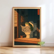 Ninastore Japon Kurbağası Banyo Baskısı - Komik Kurbağa Duvar Sanatı - Modern Ukiyo-E Tarzı - Neşeli Japon