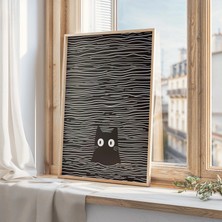 Ninastore Siyah Kedi Yüzme Sanat Baskısı - Sevimli Kedi Sanatı - Japon Kedi Sanatı - Eğlenceli Kedi Duvar