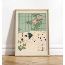 Ninastore Ukiyo-E Dane Banyo Sanat Baskısı - Komik Köpek Duvar Dekoru