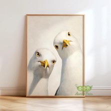 Ninastore Tuhaf Martılar Sanat Baskısı - Orta Çağ Retro Kuş Posteri - Komik Hayvan Duvar Sanatı - Sahil