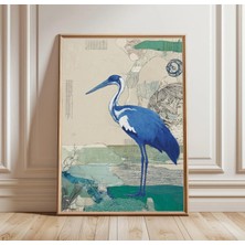 Ninastore Mavi Balıkçıl Kuşu Posteri | Kıyı Yaban Hayatı Duvar Sanatı | Modern Doğa Illüstrasyon Baskısı |