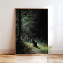 Ninastore Karanlık Orman Kedisi Duvar Sanatı - Vintage Yağlı Boya Tarzı Baskı - Orman Temalı Karanlık