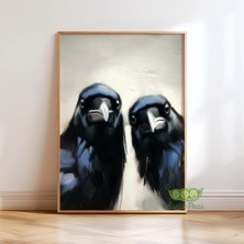 Ninastore Tuhaf Kargalar Duvar Sanatı - Meraklı Kuş Tablosu - Kuzgun Portresi Sanat Baskısı - Hüzünlü Hayvan