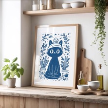 Ninastore Minimalist Siyah Kedi Yoga Sanatı - Meditasyon Yapan Kedi Baskısı - Zen Kedi Illüstrasyonu - Buket