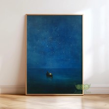 Ninastore Gustav Klimt Gece Denizi Baskısı - Yıldızlı Tekne Tablosu - Rüya Gibi Mavi Okyanus Duvar Sanatı -